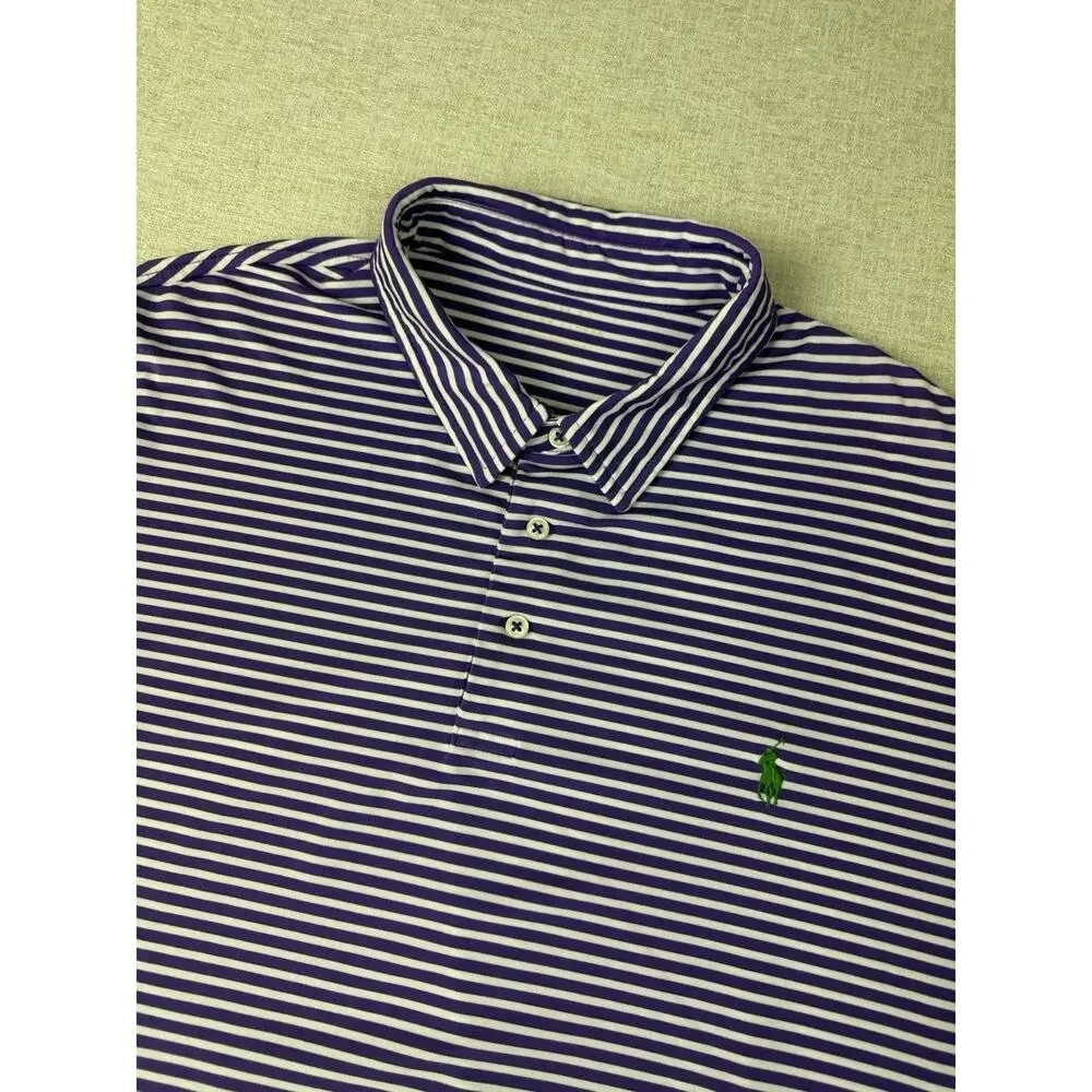 Polo Ralph Lauren Polo Shirt Mens 2XL Purple White Striped Performance Golf